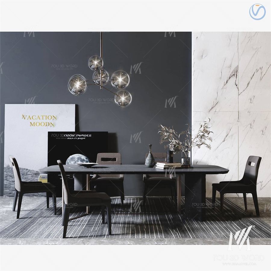 modern marble dining table chair 3d model